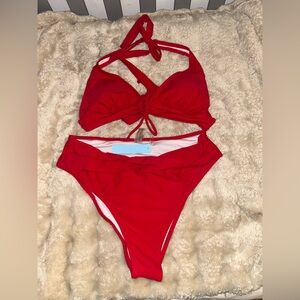 Victoria's Secret Red Halter Bikini Top and Bottoms